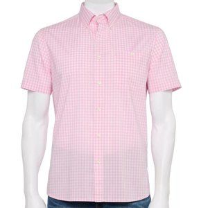 Men Croft & Barrow Slim-Fit Woven Button-Down Short Sleeves Shirt XL Pink White